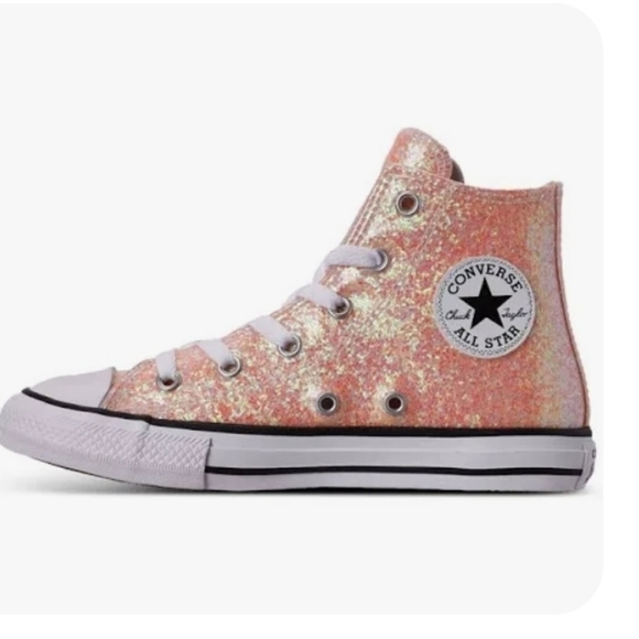 Kids Converse Glitter Pink and Gold High-Tops Size 1 - Picture 1 of 2